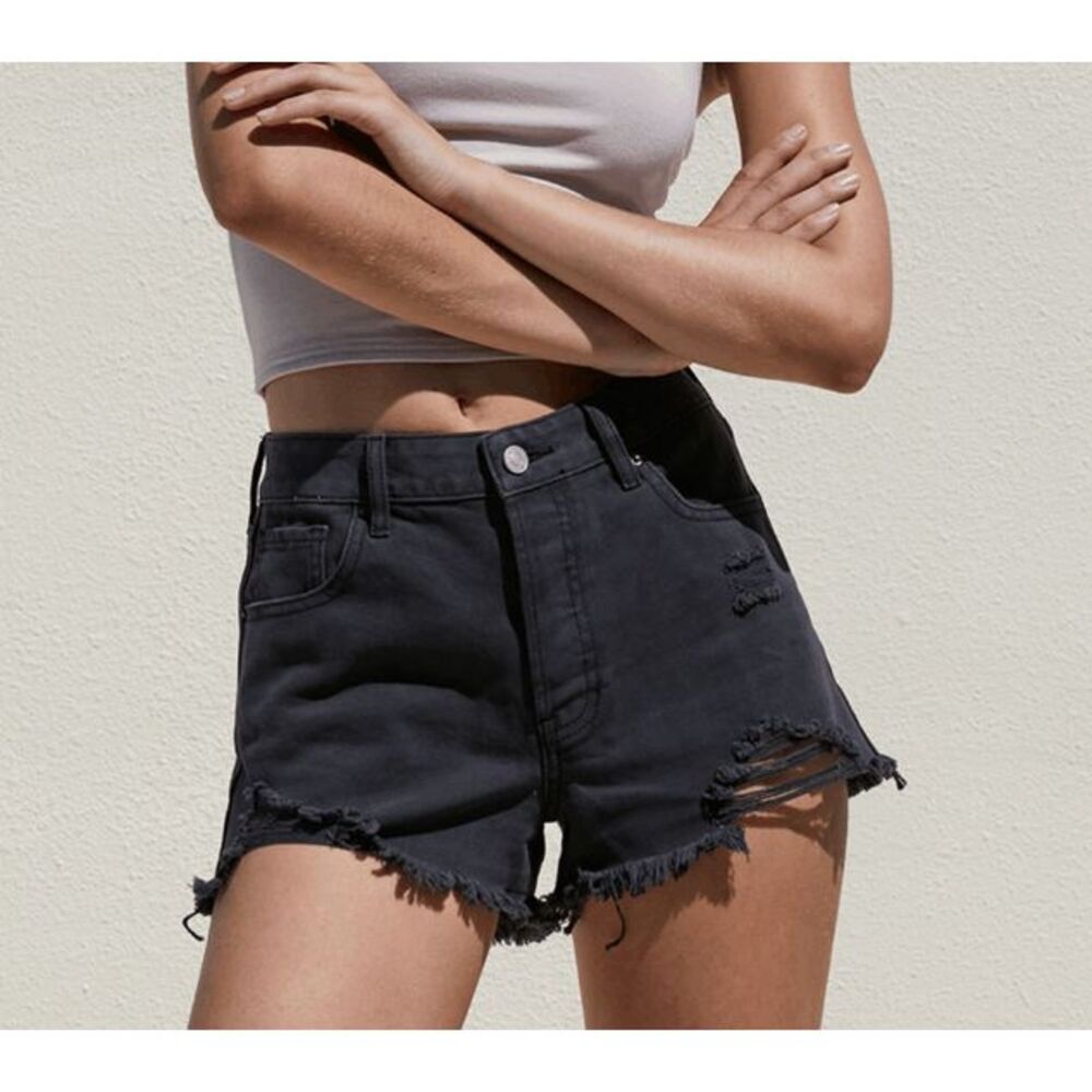 PacSun Black Ripped High Waisted Denim Festival Shorts
